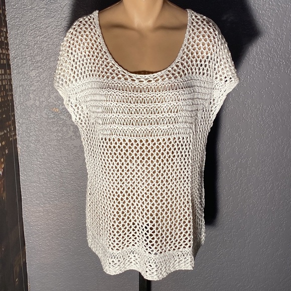 CONVERSE - vest: white sheer acrylic woven crochet open knit overlay - XL - Picture 2 of 16